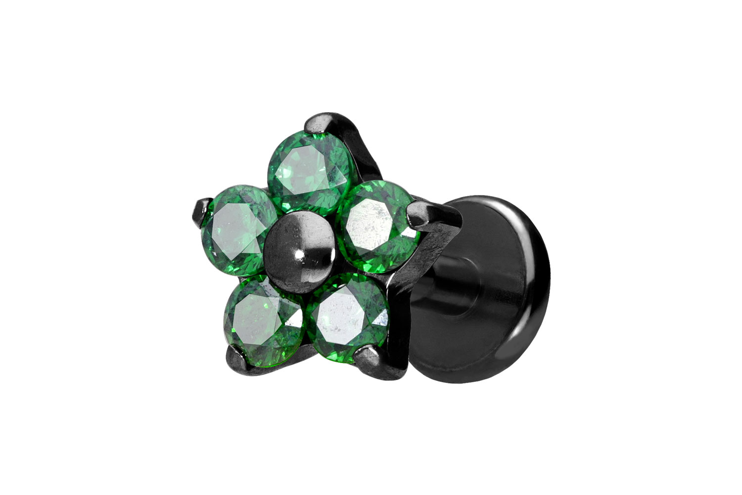 Titan Labret Piercing mit Push Fit KRISTALLBLUME